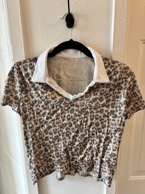 Hand Over Leopard Print Polo Top & Matching Shorts Set